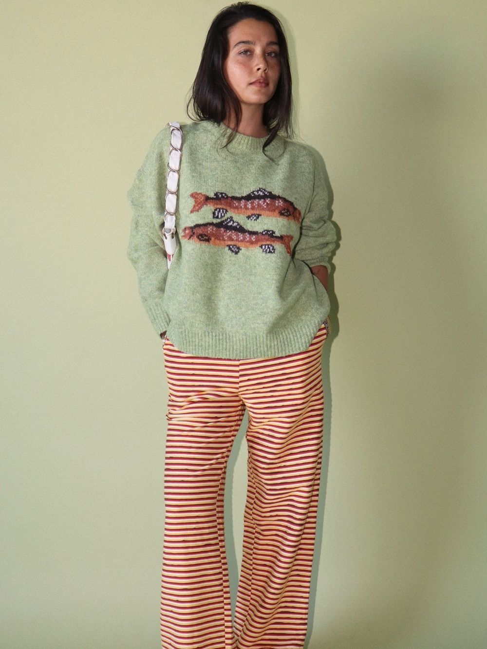 Bailey Rose Cozy Fish Pattern Sweater Basil S - Picture 3 of 4